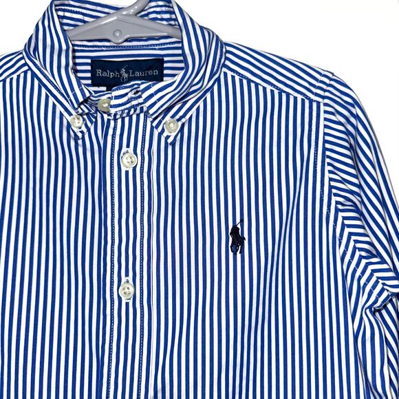 Ralph Lauren Boys Navy Striped Button Down Long Sleeve Blake Shirt Size 2/2T - Picture 3 of 12